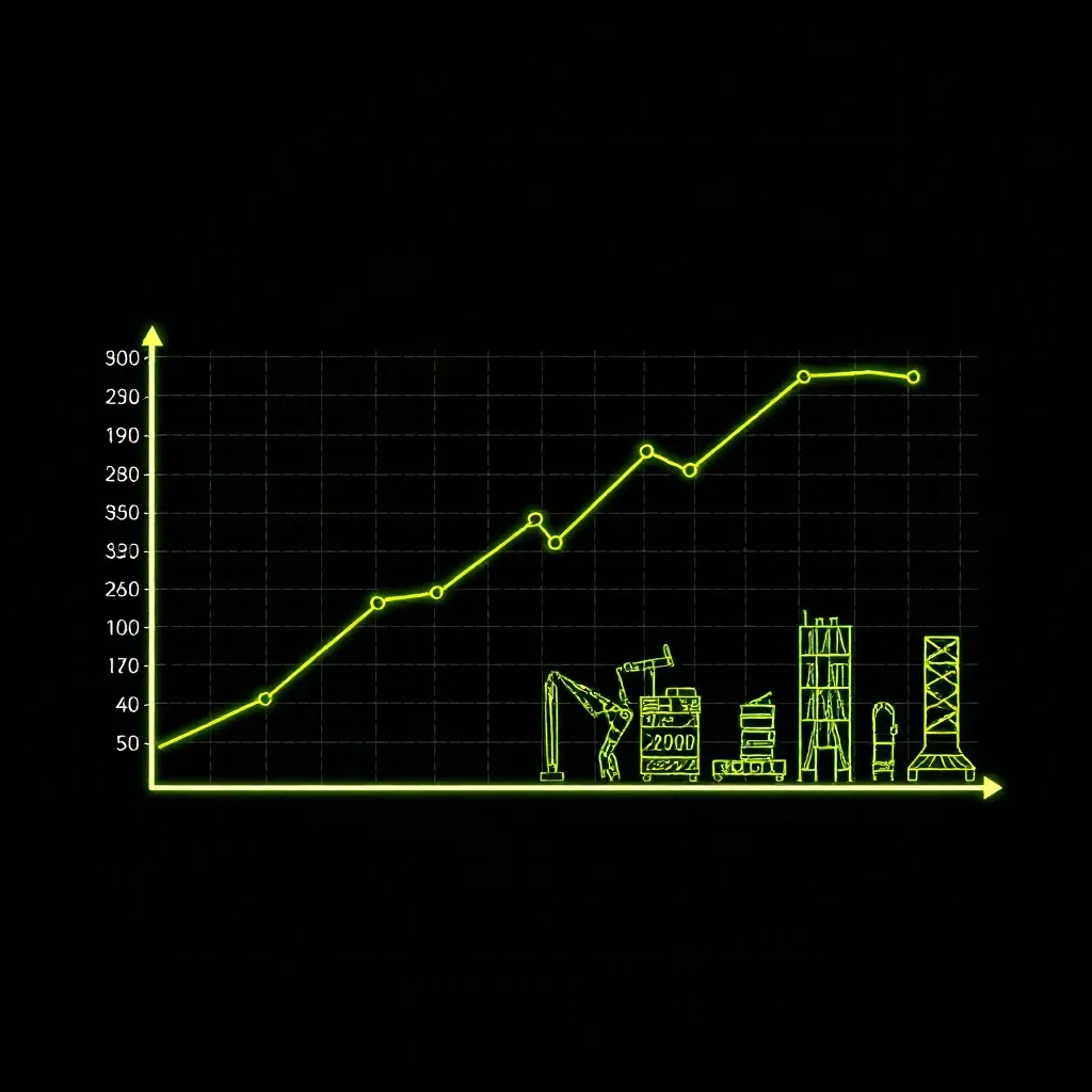 A minimalist technical chart showing upward trend of AI inte